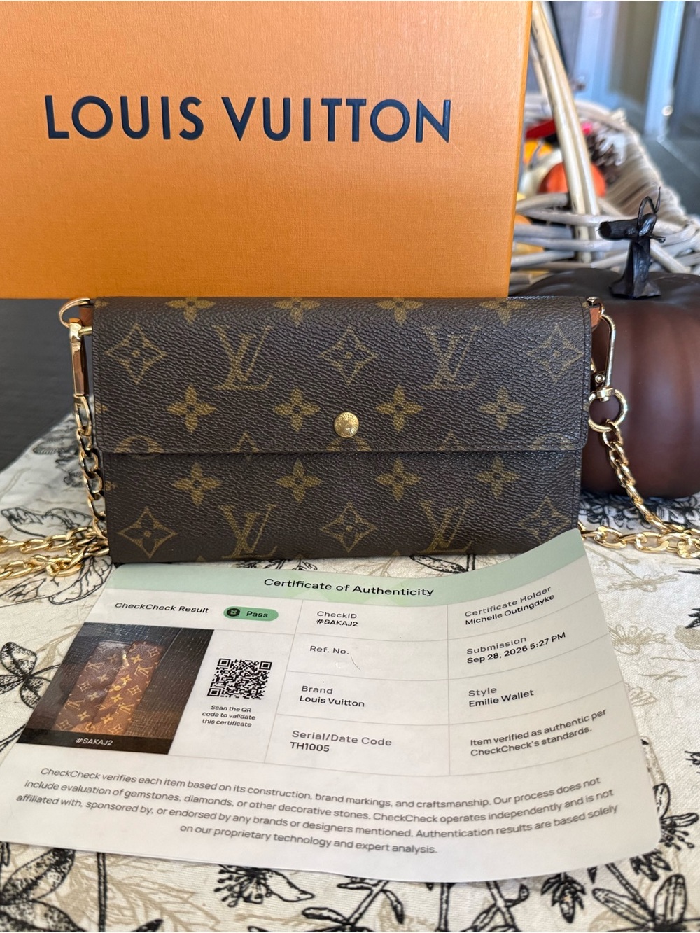 Louis Vuitton Monogram Emilie Wallet- Excellent Condition. COA included.